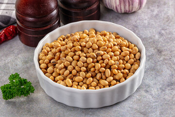 Raw dry soya beans heap