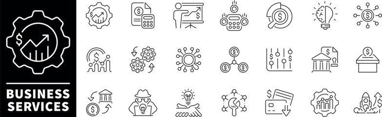 Business services vector icons in line style. Business services related icons. Business icons