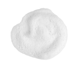 white foam soap isolated on a white background. concept of shampoo bubble, suds texture bathtub. shaving cream gel, bath lather. foam bubble	
