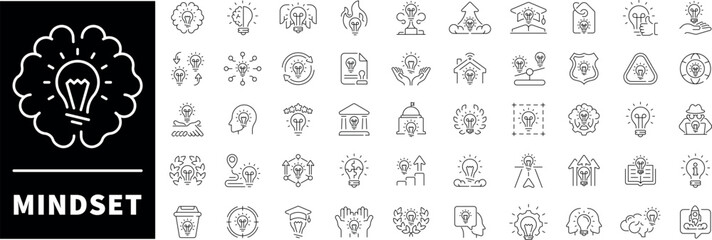 Mindset related icons collection. Mindset vector icons in line style. Idea icons set. Creativity outline icons