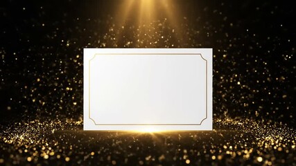 Elegant premium voucher template with golden particles and spotlight on black background luxury gift certificate design