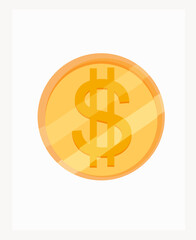 Gold coin on white paper