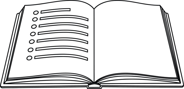 Open book with checklist illustration black and white