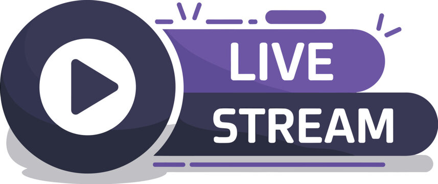 Engaging vector graphic representing an active online video broadcast, featuring a prominent play button symbol on a circular background and 'LIVE STREAM' text