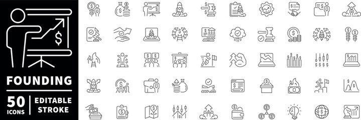 Business startup icons set. editable line icons, outline, new venture symbols