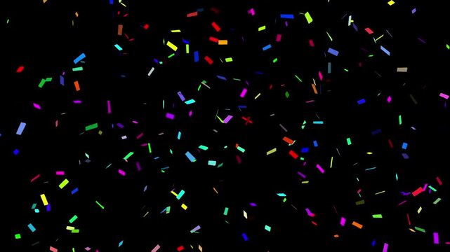 Realistic colorful confetti falling down on transparent dark background perfect for party celebration birthday wedding new year and festive video overlay animations