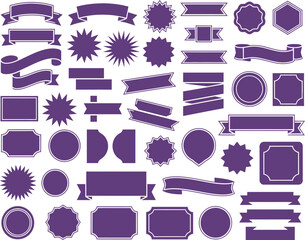 A versatile collection of vector graphic design elements, including multiple curved and straight ribbons, starburst shapes, circular badges, and banner templates for various projects
