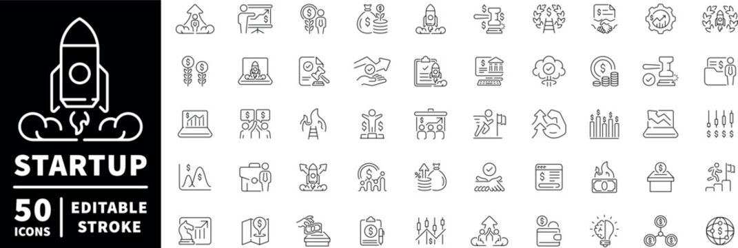 Startup icons set. editable line icons for entrepreneurship and innovation projects - Powered by Adobe