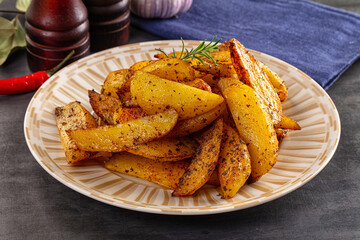Baked crispy hot potato with rosemary