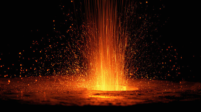 Molten metal pouring and creating a fiery effect. The image is an intriguing shot of the glowing molten substance as it cascades down, creating a visually compelling display.