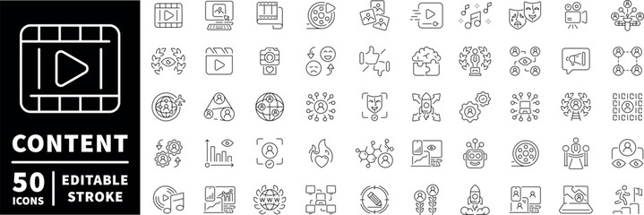 Content creation icons set. editable line icons, flat style, multimedia, digital tools
