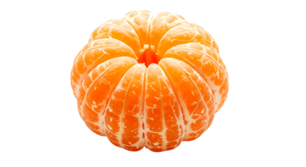Peeled Clementine Fruit with Visible Segments and White Pith isolated on a transparent background