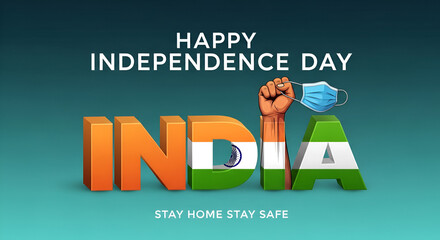 Fototapeta premium greeting, independence, three-dimensional, front, idea, nation, commonwealth, festival, flag, freedom, happy, holding, illustration, india, indian, letter, mask, pigeon, wallpaper, wearing, august, ba