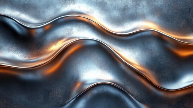 A digitally rendered abstract texture featuring a metallic surface with a dynamic wave pattern transitioning from blue to golden tones. Ideal for backgrounds, gradients, and artistic design.