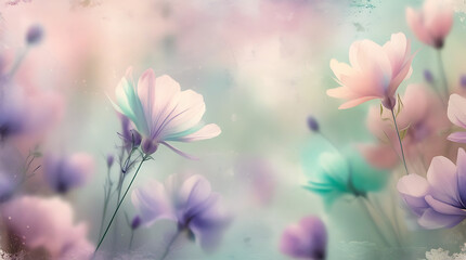 3d soft pastel floral background with pink and purple flowers in a dreamy style 