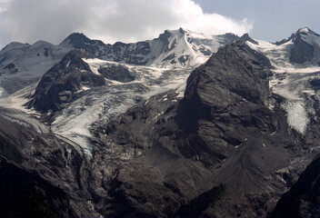 Mountain landscape along the road to Stelvio pass, Bolzano province, Italy, at summer