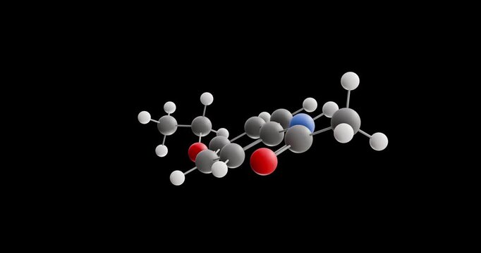 Phenacetin molecule, rotating 3D model of analgesic, looped video on a black background
