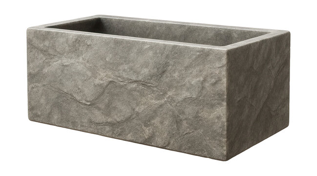 Fiberglass flower bed with a stone appearance, UV-resistant for sunny patios.