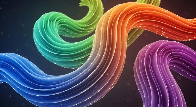 3D flowing ribbons in vibrant tones forming dynamic curves.