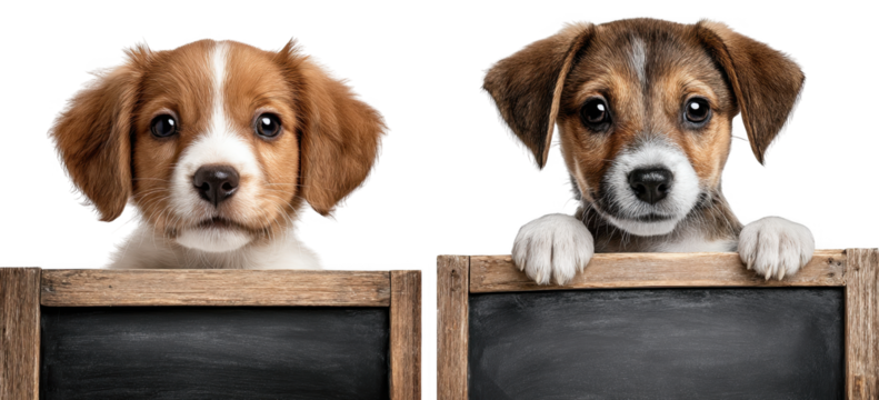 Adorable Puppies with Charming Expressions and Blackboard Signages Ready for Messages of Love and Joy isolated on transparent background - Powered by Adobe