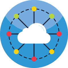 Abstract Network Connections Representing Cloud Computing With Colorful Nodes In A Circular Diagram...