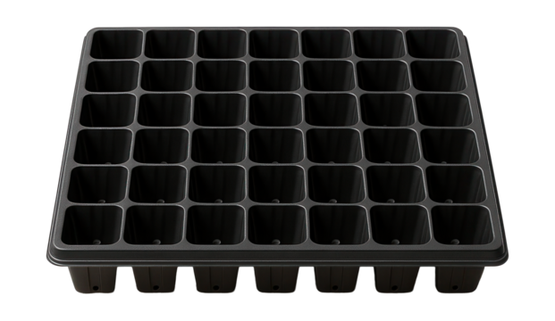 Seedling tray with capillary mat for uniform water distribution in home gardening.