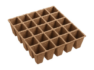 Biodegradable seedling tray from compressed peat for easy garden transplanting.