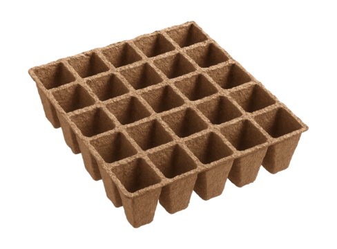 Biodegradable seedling tray from compressed peat for easy garden transplanting.