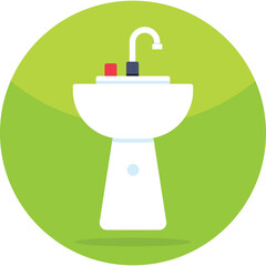 Clean White Pedestal Sink with Chrome Faucet and Red Blue Water Controls Isolated on a Vibrant Green Circular Background