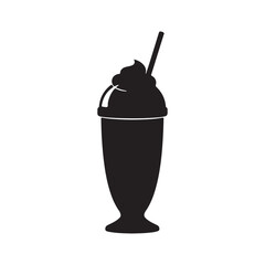Milk shake silhouette vector flat illustration on white background.
