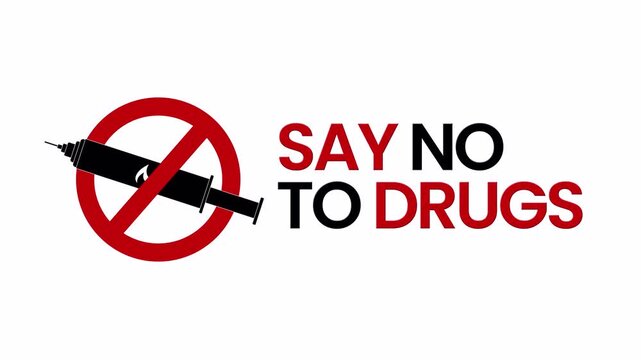 Animated Say No To Drugs Sign. Looping Red Circle Icon for Public Health and Anti-Drug Campaign Videos (Transparent)