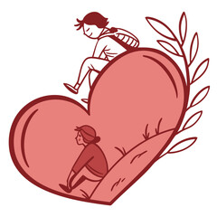 Heartfelt Journey Two Figures Within a HeartShaped Landscape Illustration