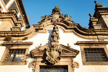 Obraz premium Facade of the Convent of Santa Clara, Baroque style, built in the 16th century, in the historic center of Guimarães, a UNESCO World Heritage Site, Portugal, 2023