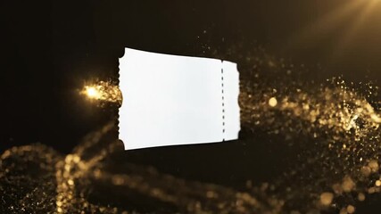 Blank luxury voucher template with elegant gold particle swirl on dark background for exclusive promotion and discount marketing