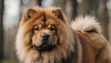 Majestic red Chow Chow dog with a fluffy lion-like mane.