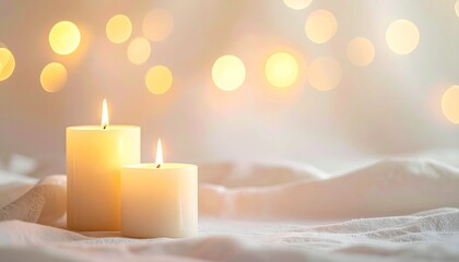 Clean and luxurious background with warm candlelight and soft golden bokeh, emphasizing purity and light for a St. Lucia Day design.