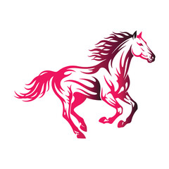 Stylized Pink Horse Galloping with Tribal Flame Patterns Isolated Graphic