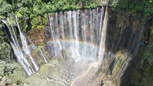 Tumpak Sewu Indonesia rainbow aerial view