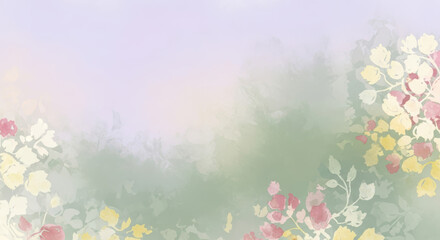 Ethereal botanical art with delicate blossoms and serene green and purple hues
