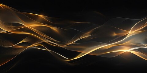 Elegant flowing golden waves of light on a dark background, abstract motion.