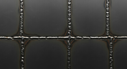 Surface detail of dark material with a precise grid pattern of welded seams