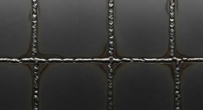Surface detail of dark material with a precise grid pattern of welded seams