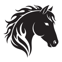 Stylized Black Horse Head Silhouette with Tribal Mane Vector Design