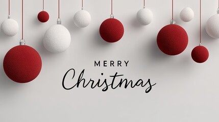 Minimalist Christmas Greeting with Red and White Ornaments