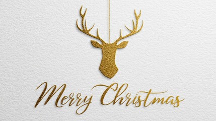 Elegant Gold Reindeer Merry Christmas Card Design on White Background