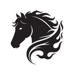 Black Horse Head Silhouette with Fiery Mane Emblem Design Vector