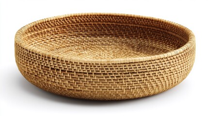 Woven Rattan Basket Isolated Empty.
