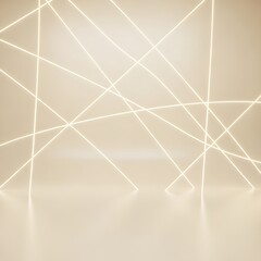 Abstract stage backdrop presentation with geometric laser neon light lines against bright beige color wall for product display online shop background for studio advertisement