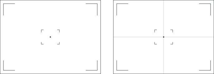 Camera viewfinder overlay collection. Photo frame camera viewfinder template. Modern focusing digital display screen. Vector illustration at transparent background