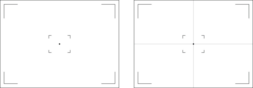 Camera viewfinder overlay collection. Photo frame camera viewfinder template. Modern focusing digital display screen. Vector illustration at transparent background